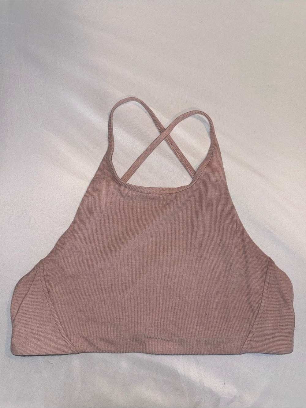 Lululemon Women’s Mauve Pink Ribbed Crisscross BackHigh Neck Bralette Size 6/S